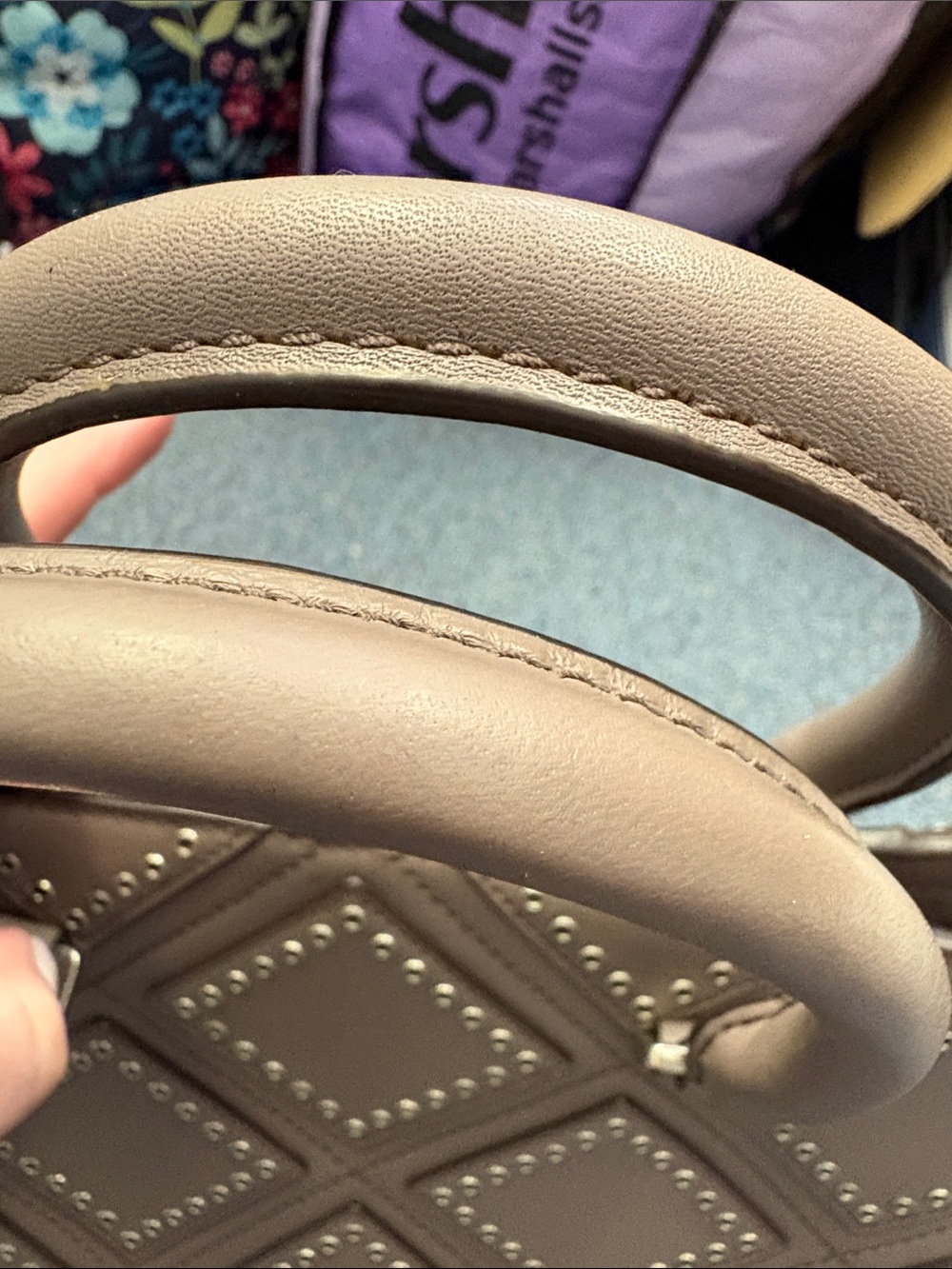 Michael Kors Taupe Gray Diamond-Quilted Studded Satchel - Picture 6 of 6